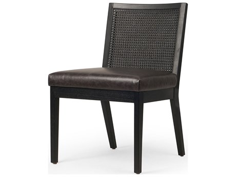 Four Hands Keston Antonia Sonoma Black Leather Cane Armless Dining Chair