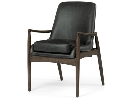 Four Hands Ashford Braden Durango Smoke Leather Oak Wood Dining Armchair