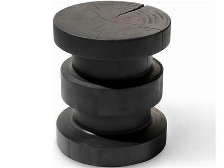 Four Hands Bishop Inez Round Wood Black Pine End Table