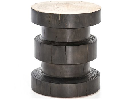 Four Hands Bishop Inez Round Wood Black Pine Natural End Table