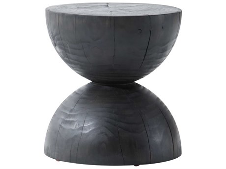 Four Hands Bishop Aliza Round Wood Black Pine End Table