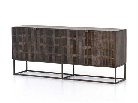 Four Hands Aiden Kelby 69" Mango Wood Aged Brass Carved Vintage Brown Gunmetal Sideboard