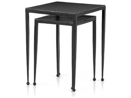 Four Hands Marlow Dalston Nesting Square Metal Iron Matte Black Raw End Tables
