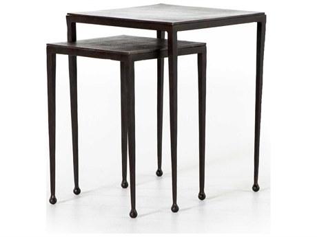 Four Hands Marlow Dalston Nesting Square Metal Antique Brown Rust End Tables