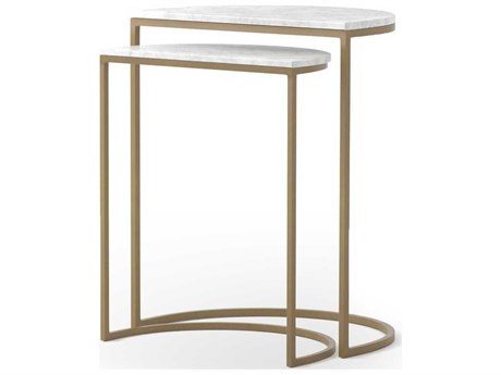Four Hands Marlow Ane Nesting Iron Matte Brass Polished White Marble End Tables