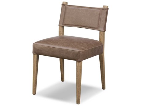 Four Hands Berman Ferris Oak Wood Brown Leather Armless Dining Chair