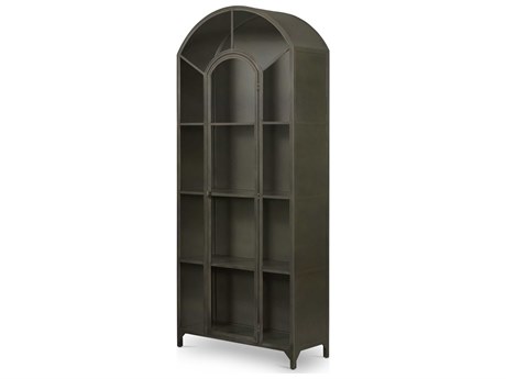Four Hands Belmont Gunmetal Antimony Clear Glass Display Cabinet