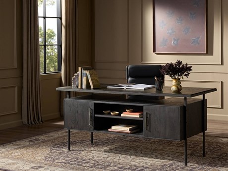 Four Hands Bina Lauren Charcoal Oak Resawn Veneer Oak Wood Desk