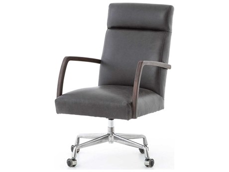 Four Hands Abbott Ebony Leather Swivel Computer Office Chair