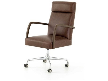 Four Hands Abbott Brown Leather Swivel Computer Office Chair