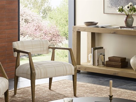 Four Hands Abbott Tyler Oak Wood Beige Upholstered Arm Dining Chair