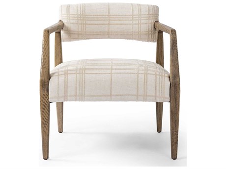Four Hands Abbott Tyler Oak Wood Beige Upholstered Arm Dining Chair
