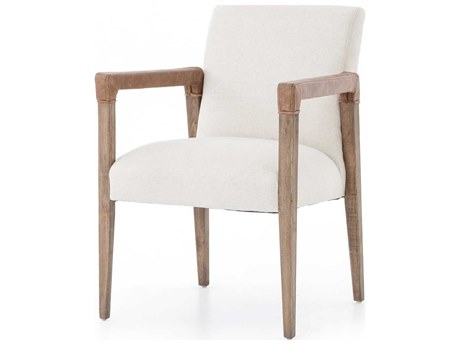 Four Hands Abbott Reuben Leather Solid Wood White Upholstered Arm Dining Chair