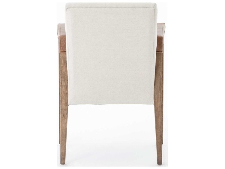 Four Hands Abbott Reuben Leather Solid Wood White Fabric Upholstered Arm Dining Chair Fs105591007 0322