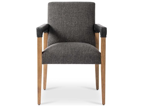 Four Hands Abbott Reuben Oak Wood Gray Upholstered Arm Dining Chair