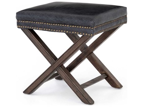 Four Hands Ashford Elyse Durango Smoke Warm Nettlewood Brass Gray Leather Ottoman