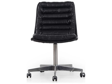 Four Hands Carnegie Black Leather Swivel Computer Office Chair