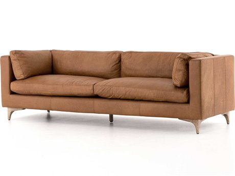 Four Hands Carnegie Beckwith Natural Washed Camel Weathered Ash Brown Leather Sofa