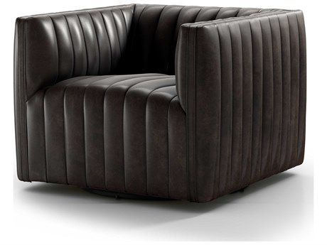 Four Hands Grayson Swivel Augustine Black Leather Accent Chair