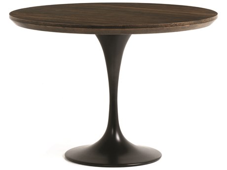 Four Hands Hughes Powell Round Wood Dark Rustic Black English Brown Oak Veneer Dining Table