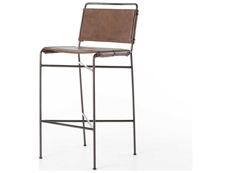 Four Hands Irondale Wharton Distressed Brown Waxed Black Bar Stool