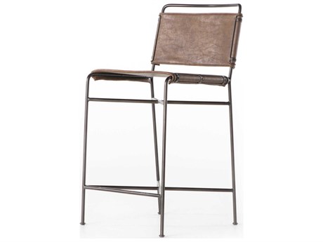 Four Hands Irondale Wharton Distressed Brown Waxed Black Counter Stool