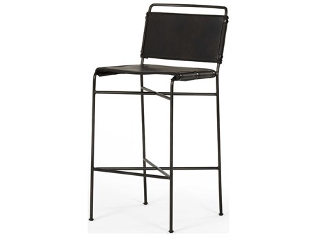 Four Hands Irondale Wharton Distressed Black Waxed Bar Stool