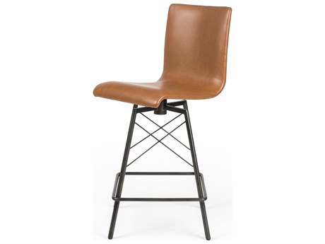 Four Hands Irondale Diaw Sierra Butterscotch Leather Swivel Counter Stool