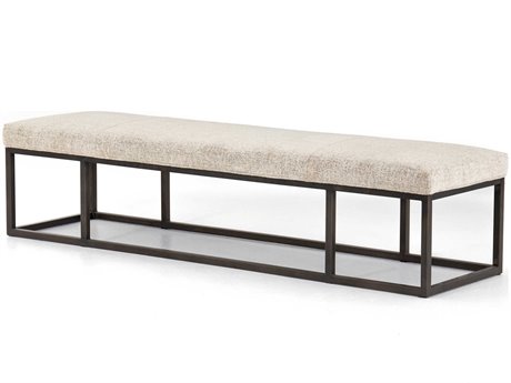 Four Hands Easton Plushtone Linen Light Gunmetal Cream Upholstered Accent Bench