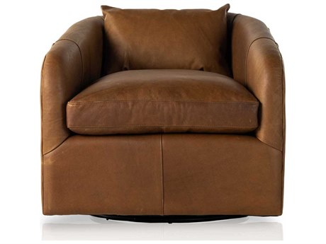 Four Hands Kensington Topanga Swivel Brown Leather Accent Chair