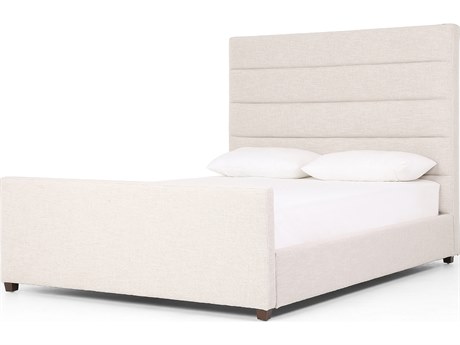 Four Hands Easton Daphne Cambric Ivory Almond White Parrawood Upholstered Queen Platform Bed