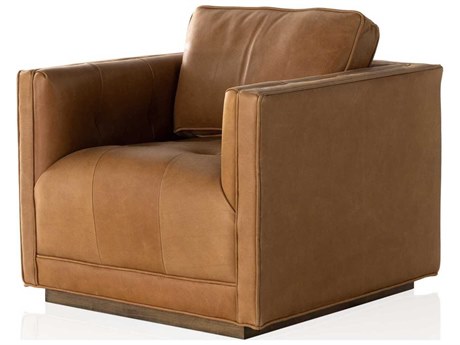 Four Hands Easton Kiera Swivel Brown Leather Accent Chair