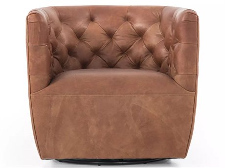 Four Hands Kensington Hanover Swivel Brown Leather Accent Chair