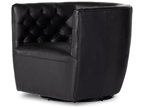 Four Hands Kensington Hanover Swivel Black Leather Accent Chair