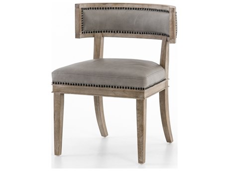 Four Hands Caswell Carter Leather Solid Wood Gray Upholstered Side Dining Chair