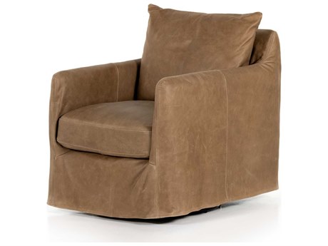 Luxecor Globetrotter Banks Swivel Brown Leather Accent Chair