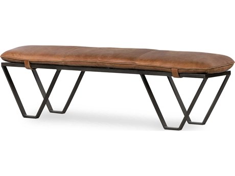 Four Hands Easton Light Gunmetal Palermo Cognac Brown Leather Accent Bench