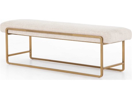 Four Hands Tracey Boyd For Polished Brass Thames Cream Upholstered Accent Bench