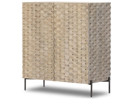Four Hands Fallon Raffael Carved Stonewash Grey Mango Bar Cabinet