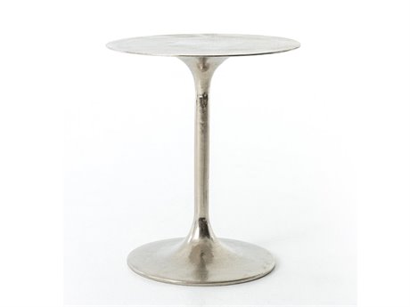 Four Hands Marlow Tulip Round Metal Raw Nickel End Table