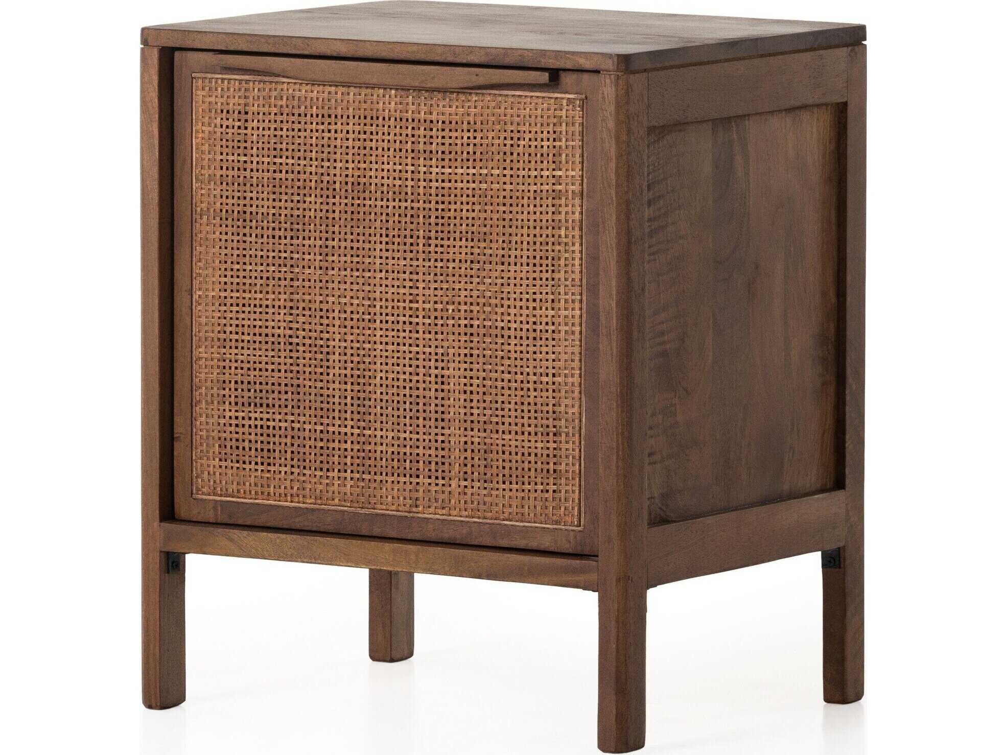 Rhian Coastal Beach Woven Cane Brown Black Mango Wood Right Facing Nightstand