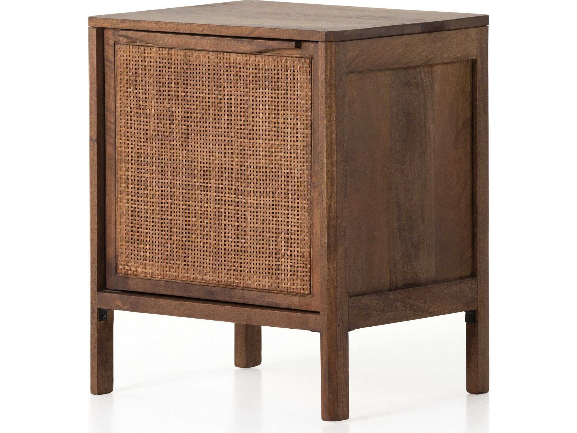 Rhian Coastal Beach Woven Cane Brown Black Mango Wood Left Facing Nightstand