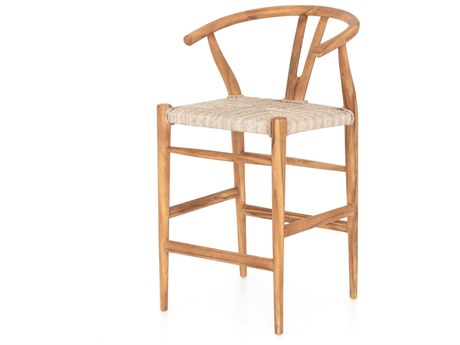Four Hands Grass Roots Muestra Vintage White Teak Wood Counter Stool