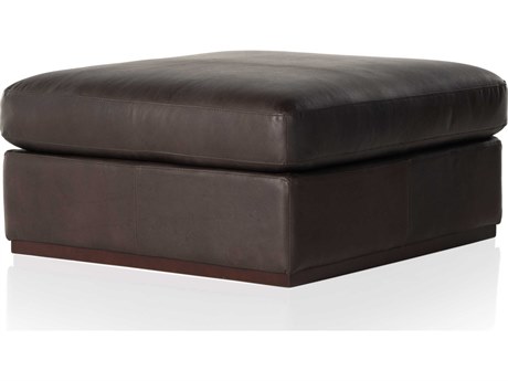 Four Hands Centrale Aged Sienna Heirloom Cigar Brown Leather Ottoman