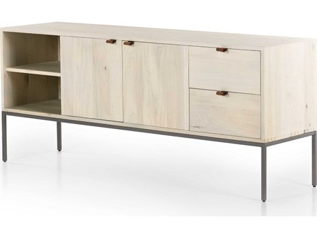 Four Hands Fulton Trey 69" Poplar Wood Natural Iron Dove Toffee Leather Media Console