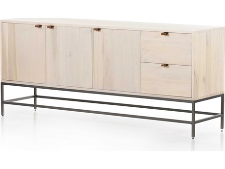 Four Hands Fulton Trey 72" Poplar Wood Natural Iron Dove Toffee Leather Sideboard