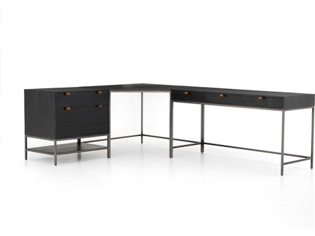 Four Hands Fulton Trey Black Poplar Wood L-Shaped Desk System