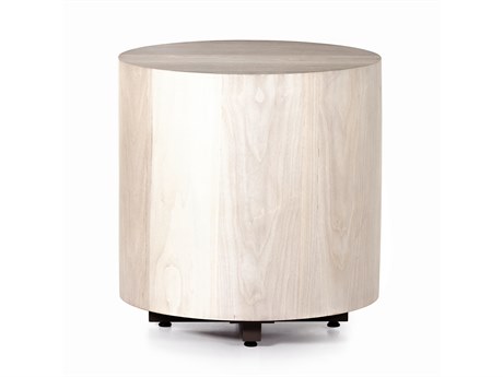 Four Hands Wesson Hudson Round Wood Beige Pine Ashen Walnut End Table
