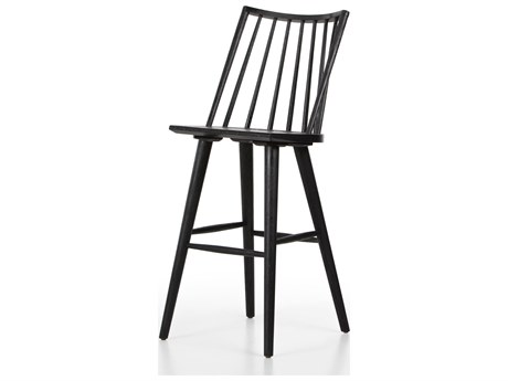 Four Hands Wallis Lewis Black Oak  Wood Windsor Bar Stool