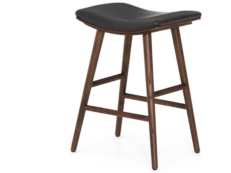 Four Hands Belfast Union Saddle Ash Wood Warm Distressed Black Counter Stool